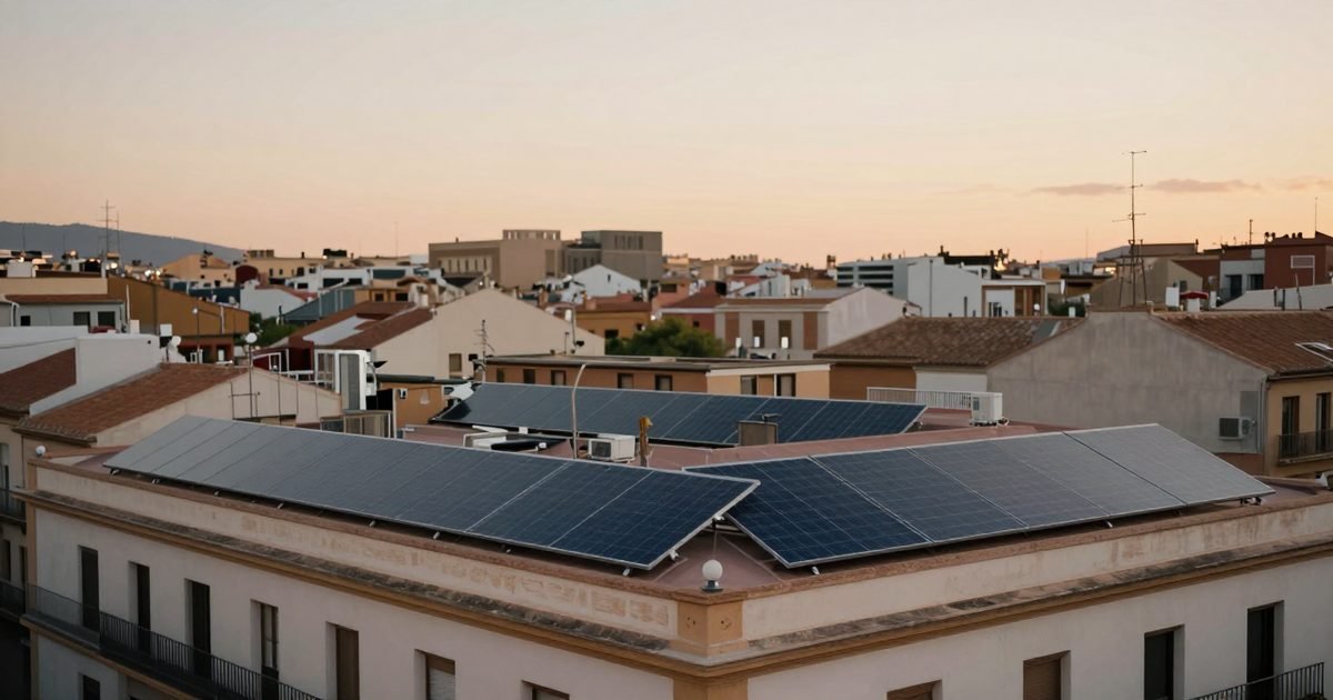 Placas solares en la azotea de un edificio de viviendas