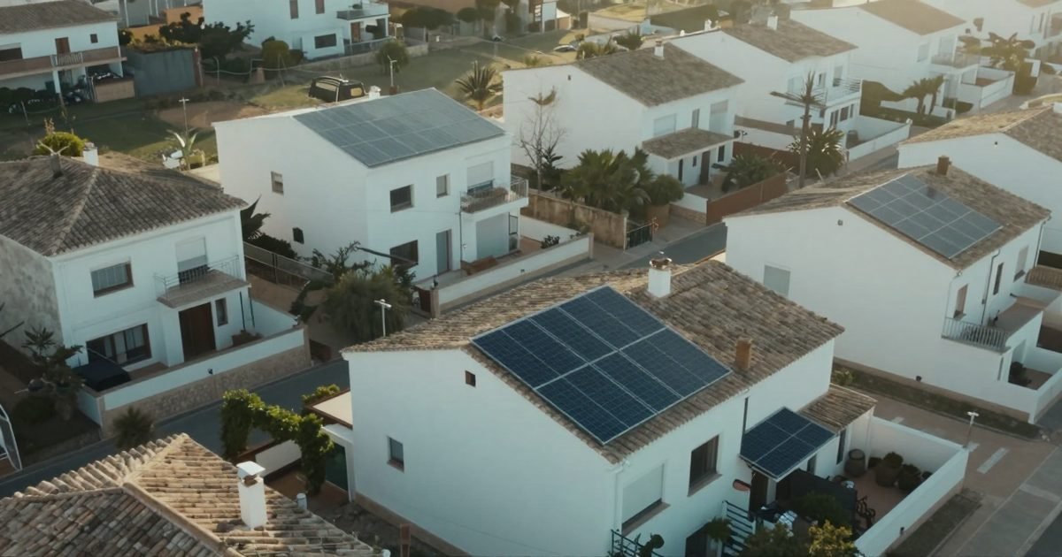Urbanización de chalets con placas solares en varios tejados