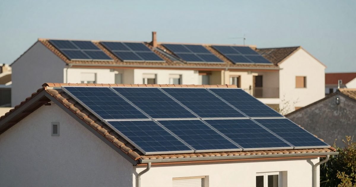 Casa unifamiliar con placas solares y un bloque de pisos con instalación en la azotea