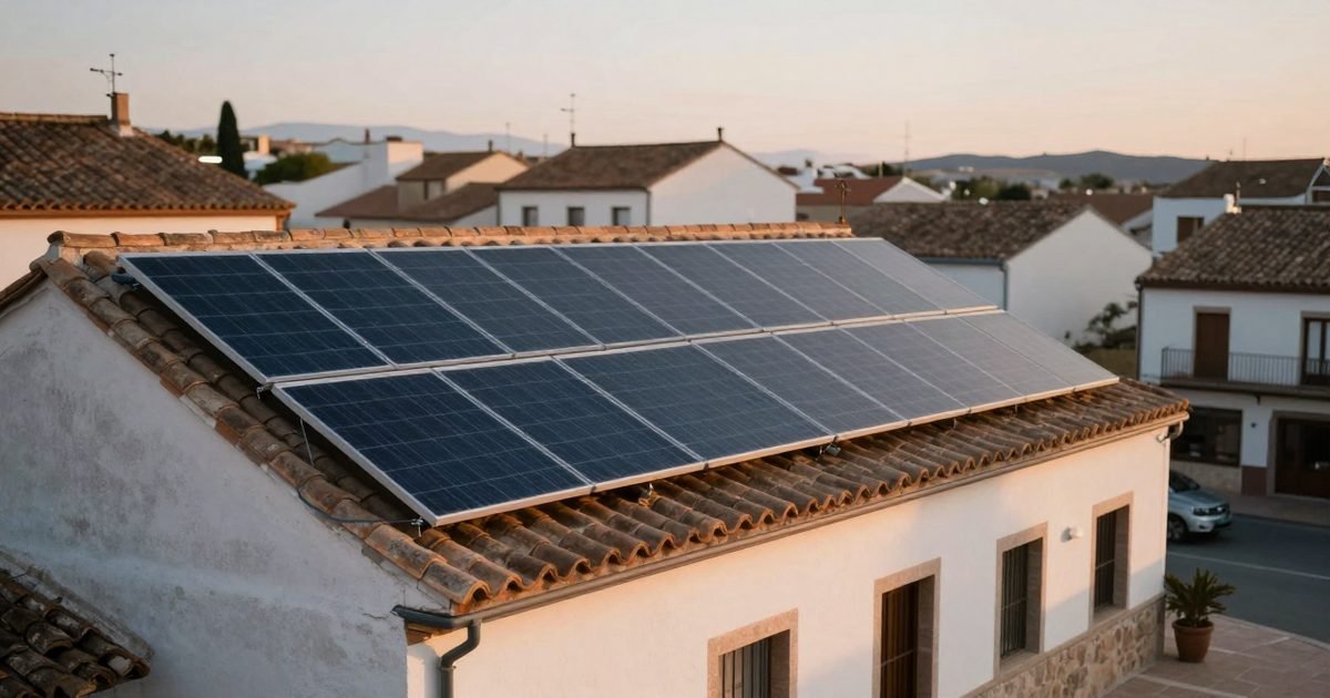 Placas solares en un edificio público de un pueblo