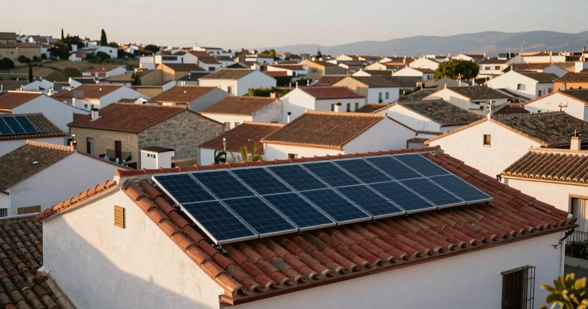 Tejados de un pueblo español con placas solares