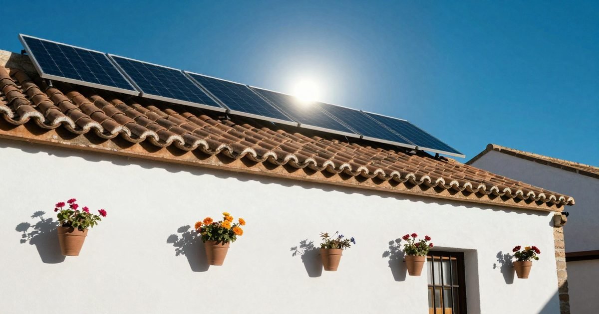 Casa encalada andaluza con placas solares en la azotea