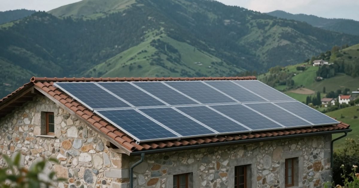 Caserío vasco con placas solares en el tejado