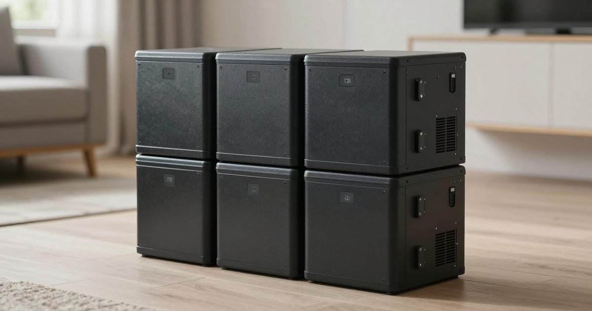 Batería doméstica modular apilable en un cuarto técnico