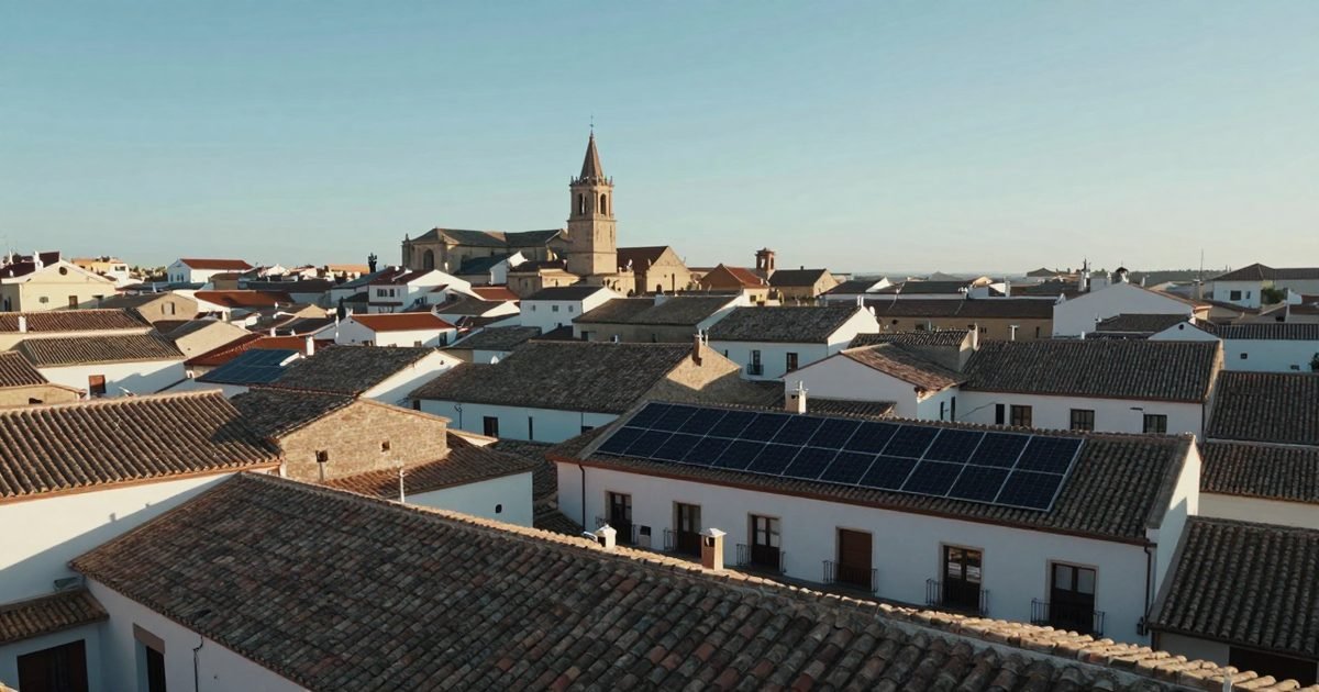 Tejados de una capital de provincia española con placas solares en varias casas