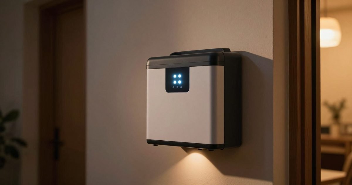 Batería solar doméstica con luces de estado por la noche