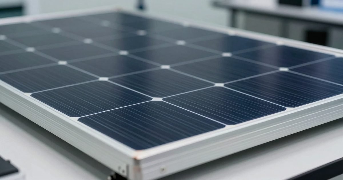 Detalle del marco y la parte trasera de un panel solar en un laboratorio