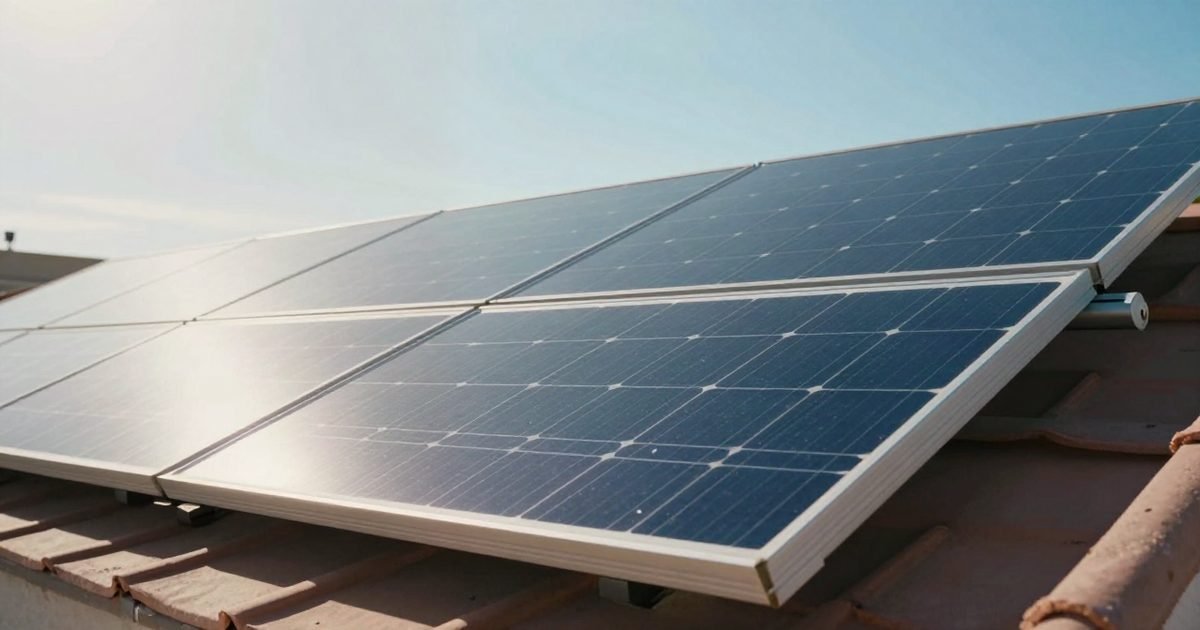 Panel solar a pleno sol de mediodía