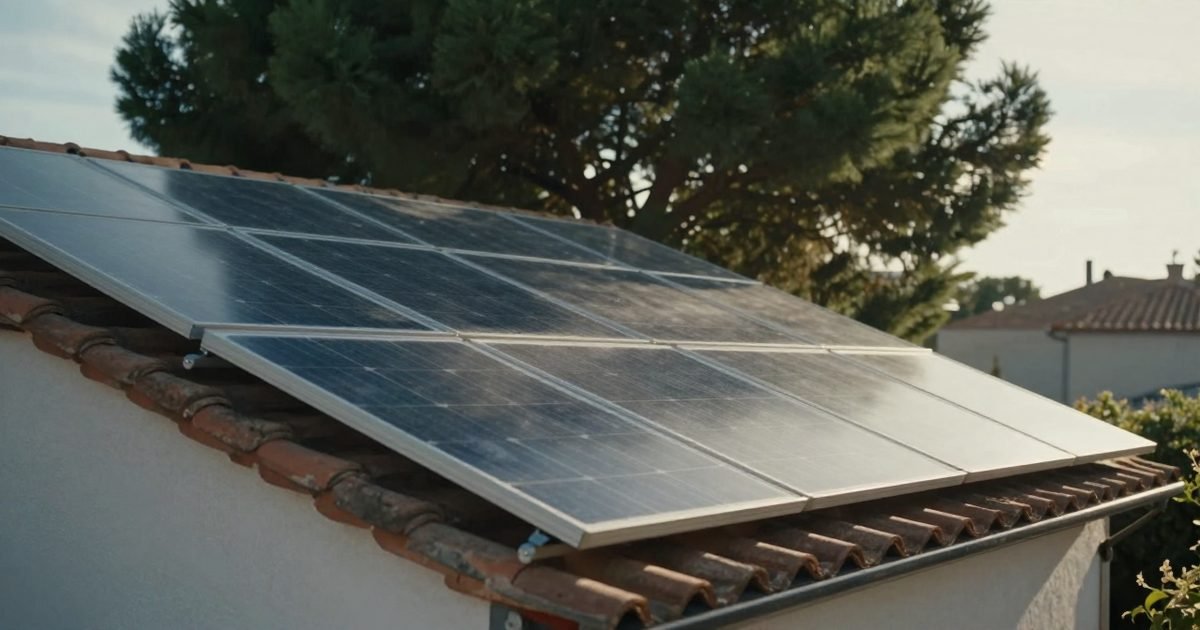Placas solares parcialmente sombreadas por un árbol
