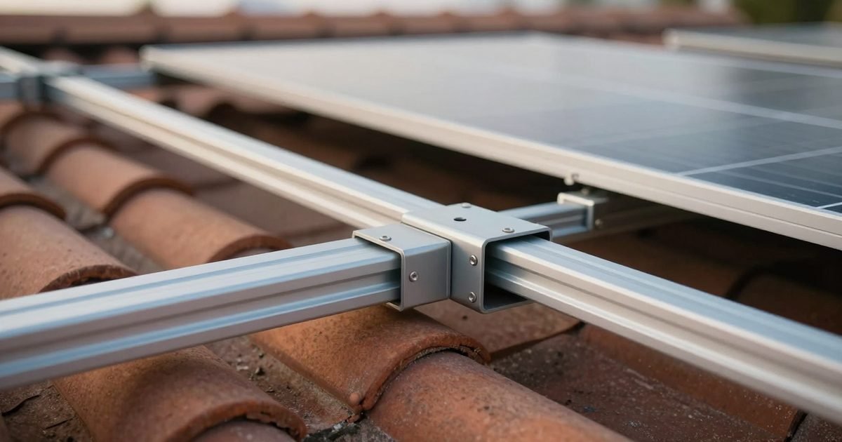 Estructura de aluminio y fijaciones de placas solares en un tejado