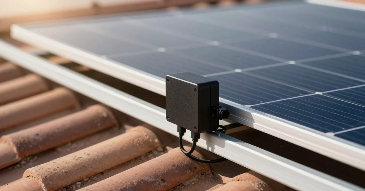 Microinversor bajo un panel solar en un tejado