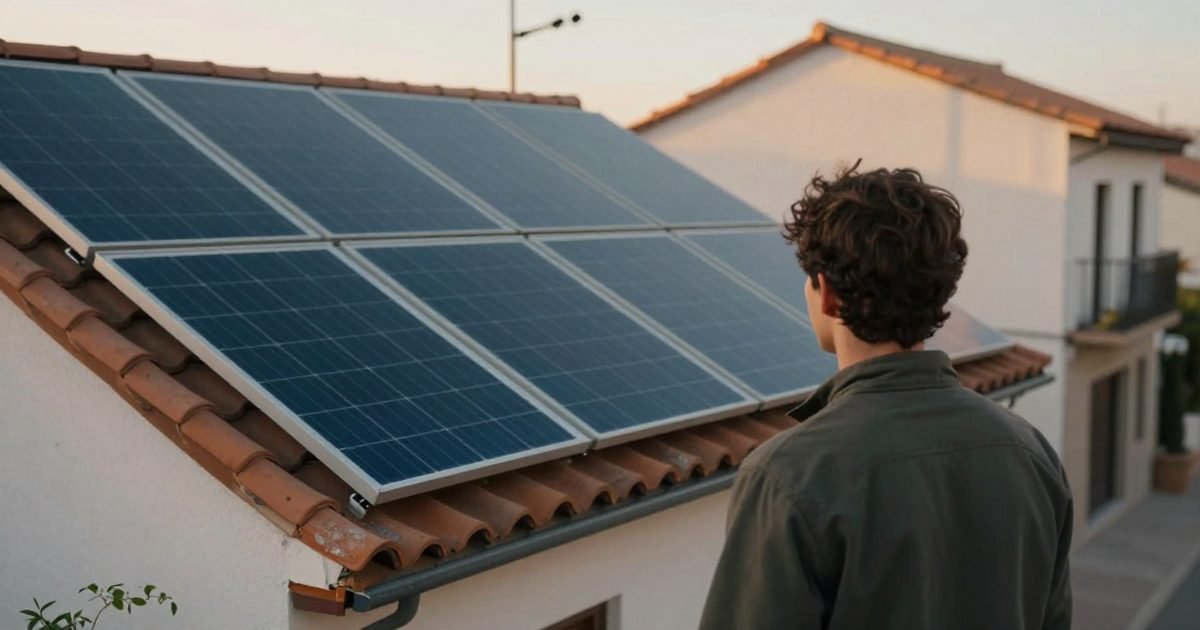 Propietario mirando su tejado con placas solares