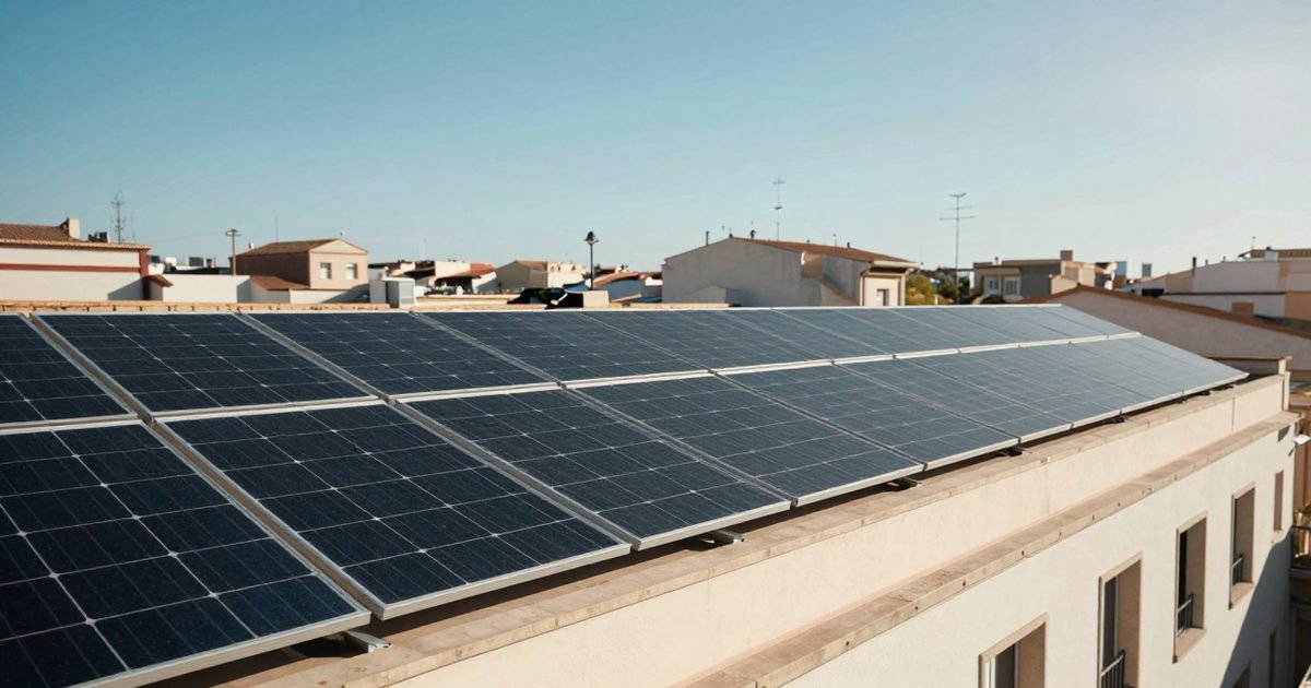 Placas solares en la azotea de un edificio de viviendas