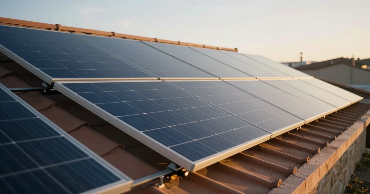 Placas solares inclinadas hacia el sol en un tejado orientado al sur