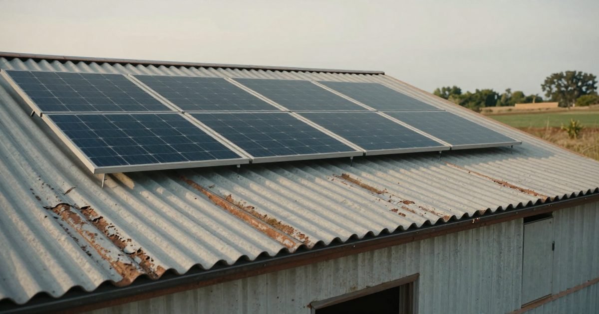 Tejado de fibrocemento de una nave con placas solares