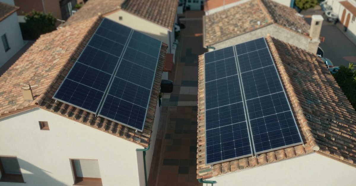 Dos casas con instalaciones solares distintas vistas desde el aire
