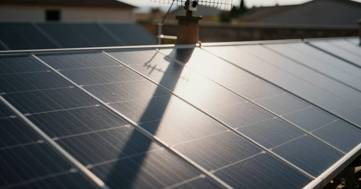 Sombra de una chimenea sobre placas solares