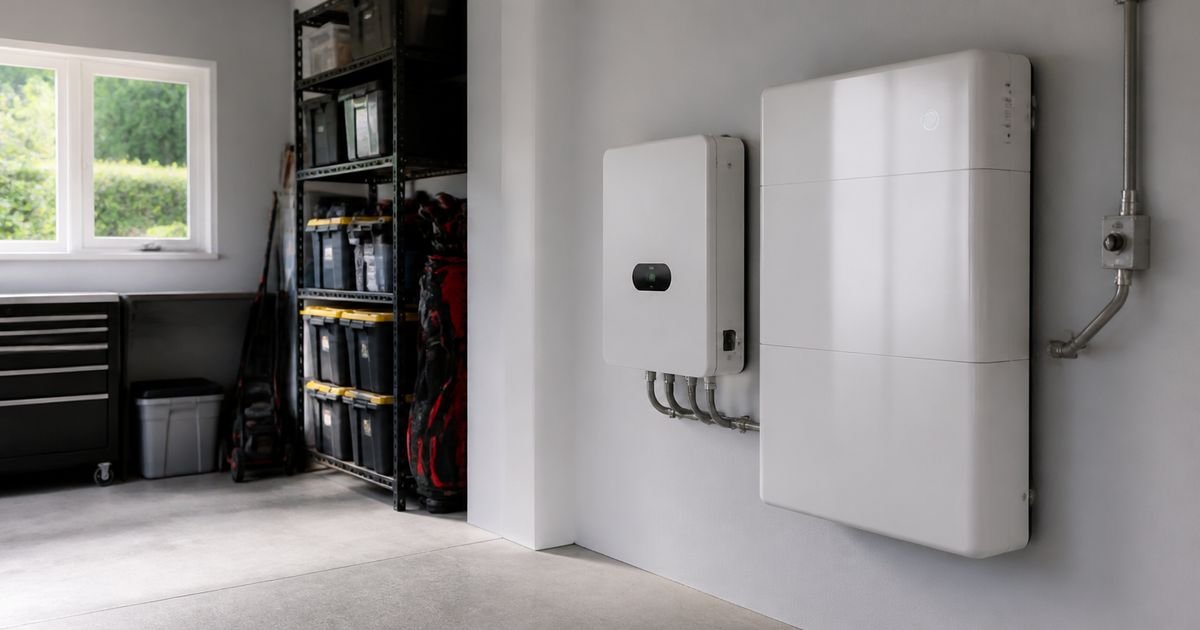 Batería doméstica de almacenamiento solar instalada en un garaje
